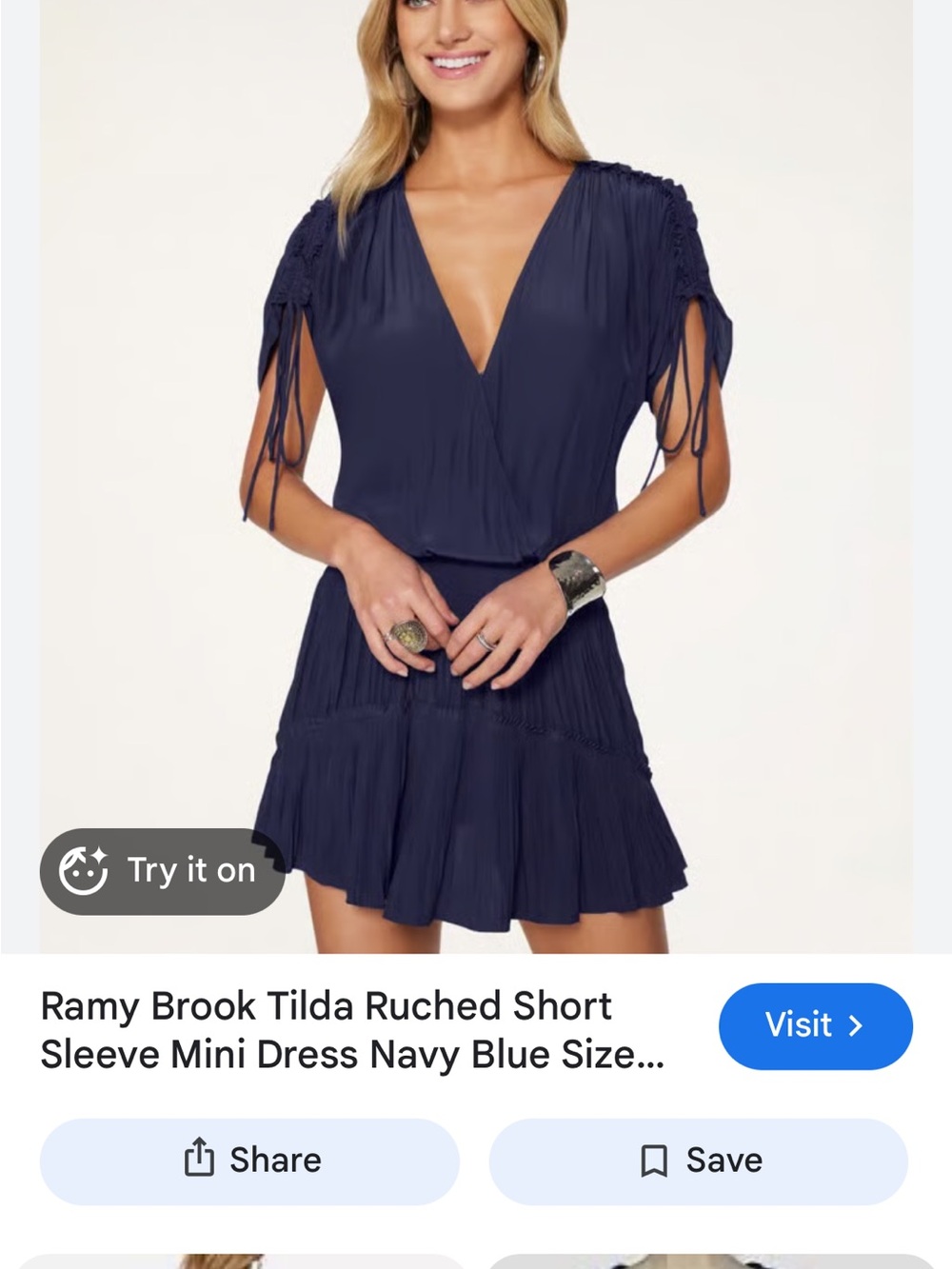 Ramy Brook Navy Tilda V-Neck Ruched Short Sleeve Mini Dress